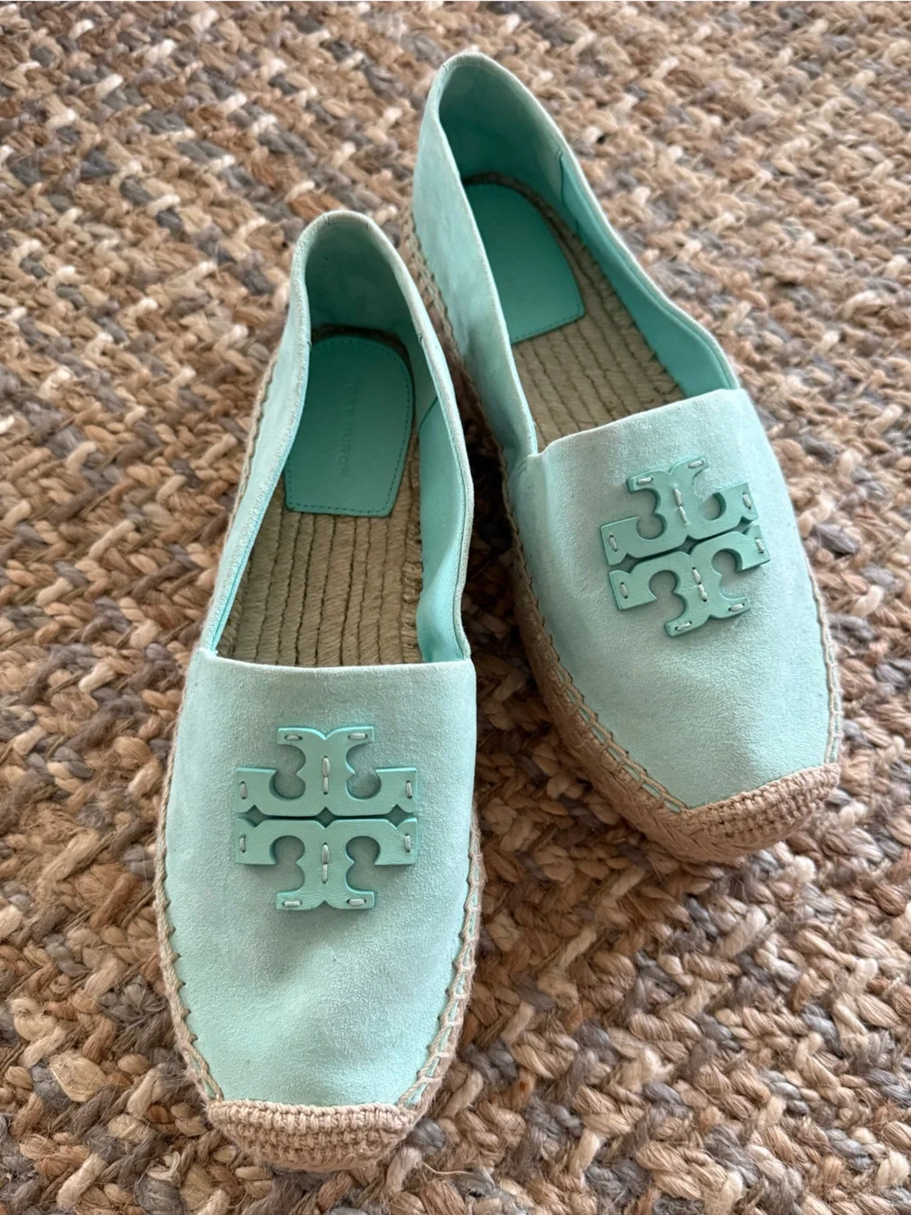 TORY BURCH ❤️‍🔥 SUEDE EVERLY PLATFORM ESPADRILLE IN SOFT AQUA SIZE 10.5
